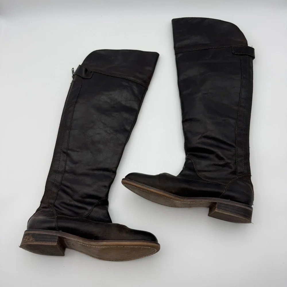 Hinge Womens Dark Brown Leather Over the Knee Equestrian‎ Riding Boots Size 8.5